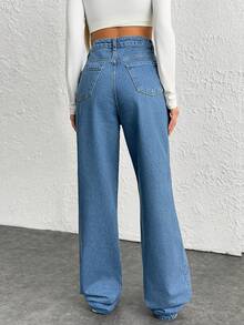 SHEIN Tall Snow Wash Straight Leg Jeans High Rise For Tall - Medium Wash - View 2