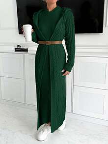 SHEIN Maxi Hoodie Cardigan And Dress Knit Set