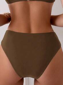 SHEIN Swim 女士纯白色泳裤，优雅简约休闲，适合春夏季度假、海滩和派对 - 棕色 - 查看 2