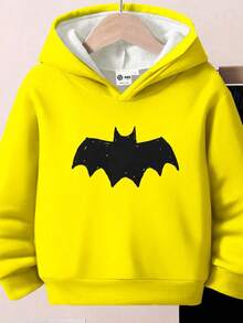 BATMAN X SHEIN 小男孩休闲时尚街头蝙蝠标志印花落肩宽松连帽衫和运动裤套装，秋冬 - 彩色 - 查看 5