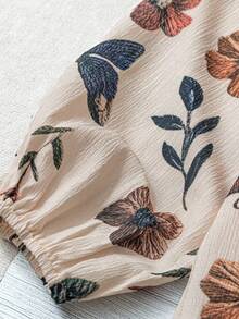 Linhara Chemise décontractée de vacances à manches lanternes et imprimé floral grande taille - Nude - Voir 5