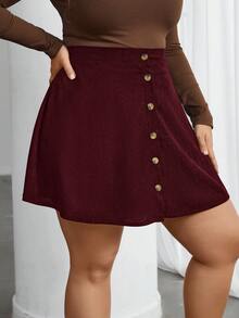 SHEIN Privé Váy ngắn trơn màu thường ngày cỡ lớn cho nữ - Đỏ - Xem 4