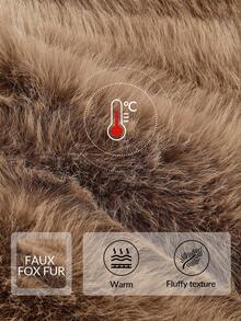 Anewsta 休闲宽松咖啡棕色蓬松人造毛皮夹克，冬季外套 - 咖啡棕 - 查看 4