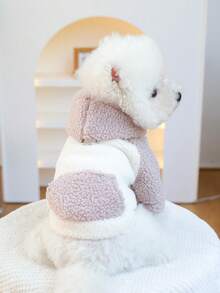 PETSIN 1 件宠物服装，猫狗通用连帽衫，冬季加厚保暖夹克 - 粉帽 - 查看 1