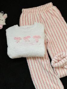 Comfortcana Quần nỉ ấm sọc hồng, mùa đông - Hồng - Xem 6