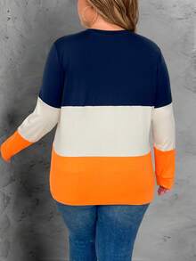 Calvaya Plus Size Round Neck Heart Striped Print Long Sleeve Casual T-Shirt Graphic Tees Women Tops For Spring - Multicolor - View 2