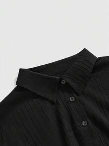 ROMWE Grunge Punk Urban Chic Textured 3D Striped Cinched Waist Women's Shirt - Black - View 3