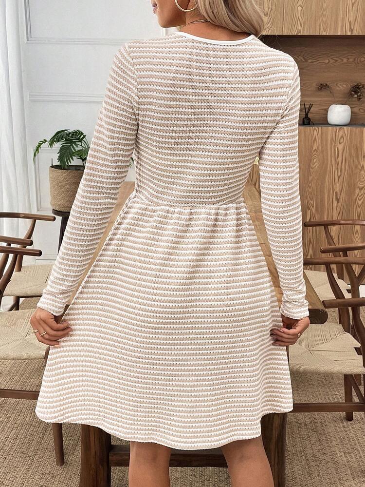 Women's Striped Round Neck Long Sleeve Casual Short Dress Long Sleeve Summer Dress Dress Casual Elegant Dress French Style Dress Cottagecore Dress Cozy Fall And Winter Clothes For Women