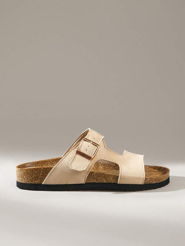 Solecia Women's Fashion Buckle Detail Flat Sandals, Summer Beach Vacation Slip-On Sandals