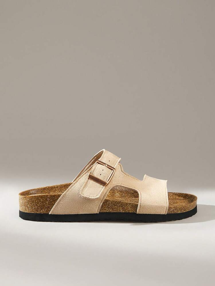 Solecia 女士时尚扣环平底凉鞋，夏季海滩度假一脚蹬凉鞋 - 杏色 - 查看 1