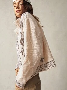 Bohemela 女式白色高领开衫，适合度假、秋冬季 - 杏色 - 查看 7