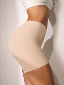 Women's Seamless Apricot Boyshorts Underwear - Casual Comfy Medium Stretch Fabric Plain Design - Apricot - View 3