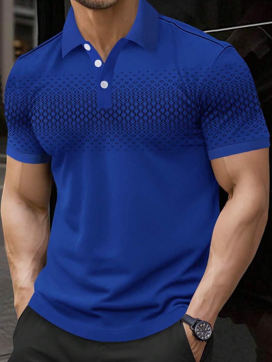 Manfinity Homme Camisa polo de manga corta con botones y media cartera casual para hombres, color azul. Camisa polo azul para hombres, camisa de golf azul real. Apta para uso diario, tiempo libre, viajes de fin de semana, actividades al aire libre, expediciones de viaje, entornos de trabajo relajados o ocasiones semi-formales. Regalo para novio/esposo, regalo de aniversario, Navidad