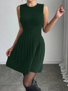 Elenzga Bộ áo len và áo khoác cardigan không tay thắt eo đơn giản, màu trơn, thoải mái khi đi làm hàng ngày dành cho nữ, Thu/Đông - màu xanh lá - Xem 6