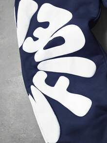 PAVTROS Men's Letter Print Long Sleeve Hoodie And Drawstring Waist Sweatpants Set Mens Sweat Suit Set Mens Jogger Set 2 Piece Set Men Street - Navy Blue - View 3