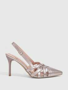 CUCCOO SZL Scarpe con tacco alto e punta affusolata da donna, in pelle sintetica argento, design minimalista alla moda, comode per uso quotidiano, feste e banchetti - Argento - Visualizzare 3