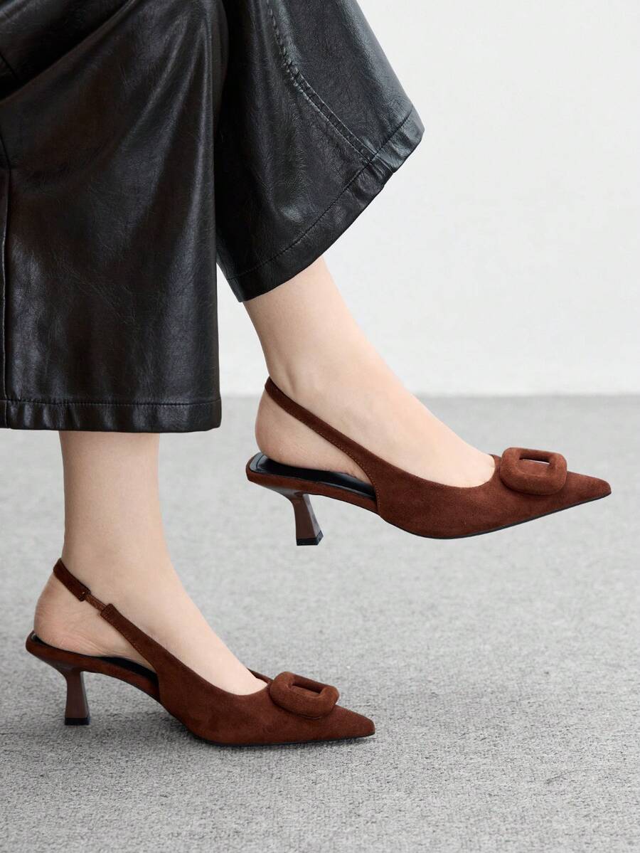 CUCCOO BIZCHIC Sandálias de Salto Alto Estileto Sem Calcanhar com Tira no Tornozelo, Bico Fino, Minimalistas e Elegantes - Castanho - Visão 1