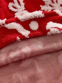 AXEPEAK 1pc Unisex Oversized Christmas All-Over Print Drop Shoulder Fluffy Sweatshirt - Red - View 7