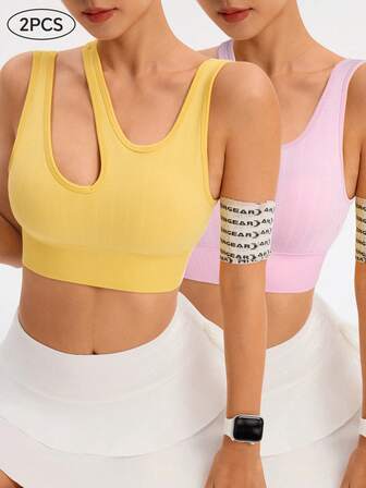 SHEIN Sports 2 st asymmetriska axelband sexig enfärgad sport-bh, yoga, löpning, fitness crop top