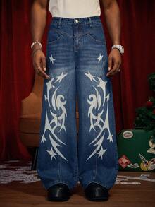 PAVTROS Quần Jeans Denim Họa Tiết Rách Thường Ngày Cho Nam, Phong Cách Giáng Sinh - Rửa trung bình - Xem 3