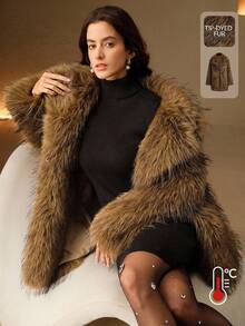 Anewsta Áo khoác nữ tay dài cổ lông giả ombre mới thu đông - màu nâu - Xem 3