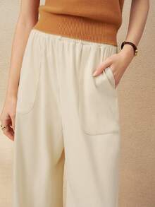 INAWLY Pantaloni largi pentru femei, stil casual, pentru naveta, stil de vacanță, cu talie cu șnur, cu buzunare oblice, din dantelă aplicată - Caisă - Vizualizare 5