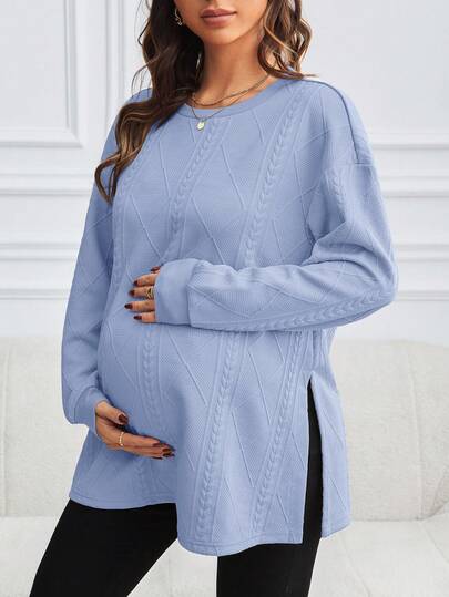 SHEIN Maternity Autumn Simple Solid Color Textured Split Hem Sweatshirt Dress For Pregnant Women Pregnancy Shirts Pregnancy Clothes Maternity Clothes Fall Winter Maternity Shirts For Women