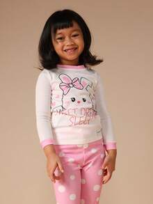SUMWON Girls Polka Dot Dream Sleep Pajama Set Long Sleeve Top With Matching Leggings For Casual And Vacation - Pink - View 3