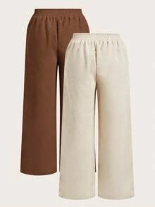 SHEIN EZwear 2件套女士秋季新款灯芯绒阔腿裤套装 - 彩色 - 查看 2