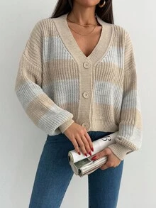 EURMUSE 女式撞色蝙蝠袖休闲开衫，适合秋冬季 - 灰色 - 查看 6