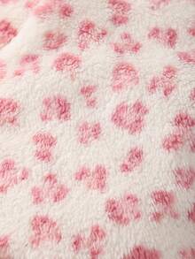 新生女婴可爱豹纹和羊毛连帽长袖连脚连体衣，秋冬婴儿睡衣 - 粉色 - 查看 5