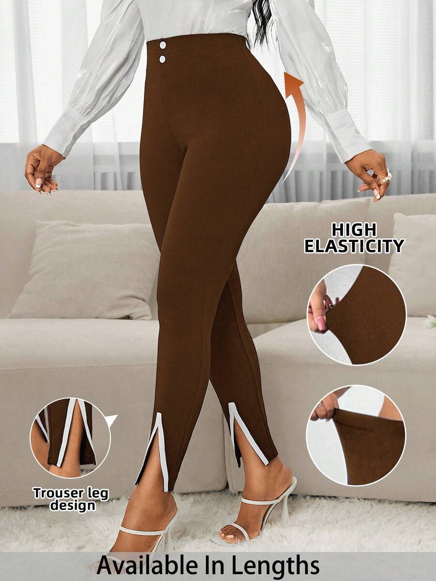 SHEIN PETITE CURVE 大码女式紧身裤、高个子女性服装、夏季节日套装、夏装、狂欢节服装、长款女式连衣裙、婚宴礼服、夏季女式连衣裙 - 摩卡棕 - 查看 1