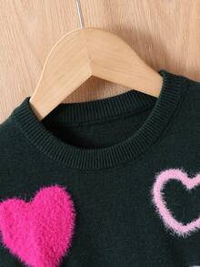 年轻女孩秋冬新款可爱欧式圆领羊绒心形针织套头衫 - 綠色 - 查看 3