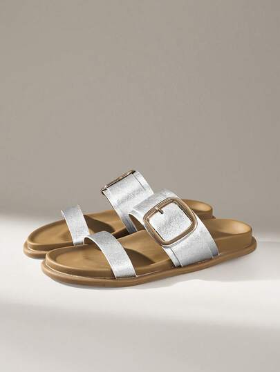 Solecia 女士编织材质金属扣平底勃肯凉鞋