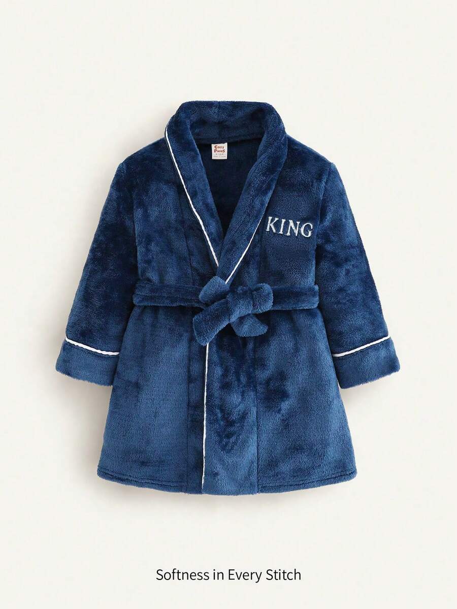 Cozy Pixies Baby Boy Cartoon Elephant Pattern Flannel Robe Robe Boys Robe Kids Robe Baby Boy Bathrobe Royal Blue Clothes For Baby Boys - Navy Blue - View 1