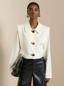 SHEIN Veneréa Camisa elegante de solapa sin mangas con parches, manga larga y botones metálicos