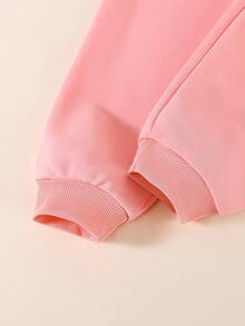 SHEIN Explorewe 3 件套女童休闲连帽运动衫、吊带背心和运动裤套装，时尚印花设计，适合日常休闲装、学校装、春秋季 - 粉色 - 查看 6