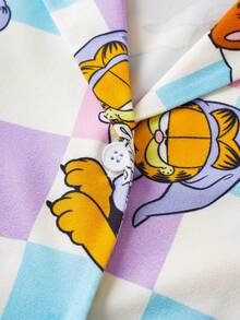 GARFIELD | SHEIN Set Piyama Musim Gugur/Dingin untuk Anak Perempuan Remaja Motif Kartun Beruang Kotak-kotak Warna-warni Atasan Lengan Panjang Berkerah dan Celana Panjang Lebar - MultiWarna - View 5