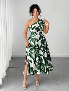 Elenzga 大码女式优雅蓝白花卉印花长裙，时尚肩带长裙，适合返校、毕业典礼、情人节、音乐节、母亲节、万圣节、感恩节、复活节、国庆节、舞会、约会派对、婚礼季、户外活动 - 綠色 - 查看 3