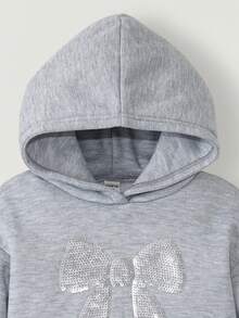 Maija Kids Young Girl Glitter Bow Graphic Loose Fit Sweatshirt, Light Gray - Light Grey - View 7
