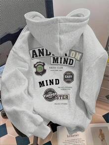 Glimmora 男士休闲日常字母印花宽松连帽卫衣，秋季款，长袖上衣