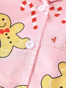 Christmas Family Matching,Girls Gingerbread Christmas Pajama Set, Long Sleeve Top And Pants, Cute Holiday Loungewear, Autumn/Winter Christmas Pajamas ,Tween Girl Pajamas Fall&Winter Clothings - Pink - View 5