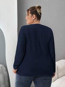 SHEIN CURVE+ 加大码女式纯色圆领休闲修身长袖 T 恤 3 件套装，适合春秋冬 - 彩色 - 查看 6