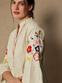 Freevana Robe bohème élégante et à manches 3/4 brodée pour femmes grandes tailles