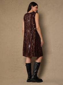 Freevana Váy ngắn lấp lánh họa tiết sọc lãng mạn cỡ lớn dành cho nữ, thích hợp cho trang phục Giáng sinh, năm mới - màu nâu - Xem 2