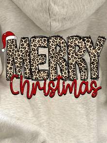 INAWLY Áo nỉ nữ dáng rộng in khẩu hiệu Giáng sinh, lót giữ nhiệt, thích hợp cho mùa Thu/Đông. - Màu Xám nhạt - Xem 5