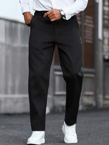 Manfinity CasualCool 男士休闲刺绣长裤，带保暖内衬，适合秋冬穿着 - 黑色 - 查看 4