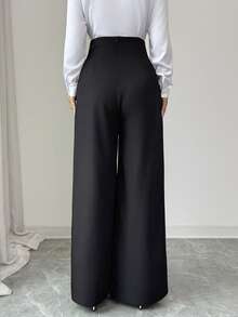 SHEIN Raffinéa 高腰阔腿裤，宽松显瘦 - 黑色 - 查看 2