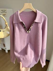 Genkimix Kids 少女梅红色 V 领插肩袖毛衣 - 紫色 - 查看 4