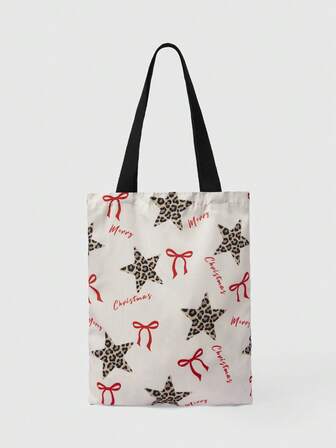Kawaii Reusable Canvas Tote Bag With Allover Print Eye/Moon/Star Pattern, Shoulder Bag Design Suitable For Shopping